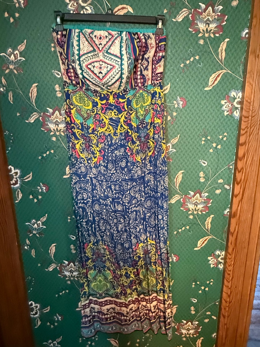 Flying Tomato Strapless Maxi Dress in Blue and Yellow Multi-Print